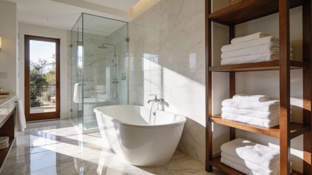 A high resolution ultra pristine luxury bathroom interior in 8k detail 1